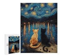 for Adults 500 PCS Jigsaw Puzzle Cats Watching Starry Night Jigsaw Puzzles for Adults Staycation Kill Time Every Piece Is Unique - Great Gift for Gaming 500 PCS