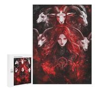 for Adults 500 PCS Jigsaw Puzzle Dark Fantasy Artwork with Red-Haired Woman And Demonic Goats Jigsaw Puzzles for Adults Staycation Kill Time Every Piece Is Unique - Great Gift for Gaming 500 PCS