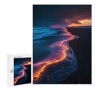 for Adults 500 PCS Jigsaw Puzzle Fiery Waves on Black Sand Beach Jigsaw for Adults Relaxing Games For Family Fun Challenging Game Gifts 500 PCS