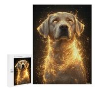 for Adults 500 PCS Jigsaw Puzzle Golden Glow Labrador Retriever - Mystical Dog Art - Enchanted Canine Portrait Jigsaw for Adults Relaxing Games For Family Fun Challenging Game Gifts 500 PCS