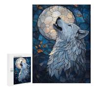 for Adults 500 PCS Jigsaw Puzzle Howling Wolf Stained Glass Art Jigsaw for Adults Relaxing Games For Family Fun Challenging Game Gifts 500 PCS