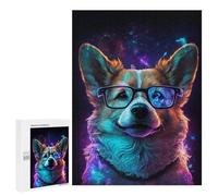 for Adults 500 PCS Jigsaw Puzzle Neon Corgi Glasses Art Print -2 Puzzle for Adults Family Game Precision Cutting Fun Activities at Home 500 PCS