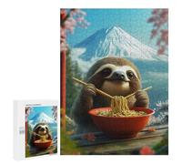 for Adults 500 PCS Jigsaw Puzzle Sloth Eating Ramen in Japan Mt. Fuji Jigsaw for Adults Relaxing Games For Family Fun Challenging Game Gifts 500 PCS