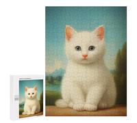 for Adults 500 PCS Jigsaw Puzzle White Fluffy Kitten Jigsaw for Adults Relaxing Games For Family Fun Challenging Game Gifts 500 PCS