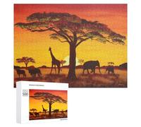for Adults 500 PCS Puzzle African Sunset with Wildlife Adult Puzzles Hands-on Game Improve Memory Unique Gifts for Birthday And Christmas 500 PCS