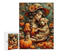 for Adults 500 PCS Puzzle Autumn Pumpkin Lady with Puppy Jigsaw Puzzles for Adults But Fun And Humorous for Birthday, Chrismas for Is Ideal As A Gift 500 PCS