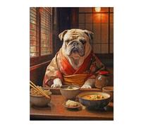 for Adults 500 PCS Puzzle Bulldog in Kimono at Dinner Teenagers Puzzles Hands-on Game Pattern Assembly Unique Gifts for Birthday And Christmas 500 PCS