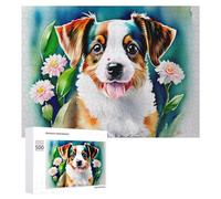 for Adults 500 PCS Puzzle Colorful Puppy with Flowers Adult Puzzles Hands-on Game Improve Memory Unique Gifts for Birthday And Christmas 500 PCS