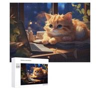 for Adults 500 PCS Puzzle Cozy Cat on Study Desk Adult Puzzles Hands-on Game Improve Memory Unique Gifts for Birthday And Christmas 500 PCS