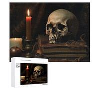 for Adults 500 PCS Puzzle Dark Gothic Still Life with Skull And Candle Adult Puzzles Hands-on Game Improve Memory Unique Gifts for Birthday And Christmas 500 PCS