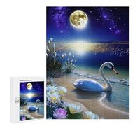 for Adults 500 PCS Puzzle Moonlit Beach Swan Adult Puzzles Hands-on Game Improve Memory Unique Gifts for Birthday And Christmas 500 PCS