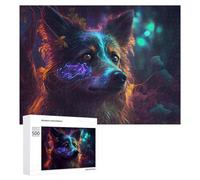 for Adults 500 PCS Puzzle Neon Wolf in Enchanted Forest Adult Puzzles Hands-on Game Improve Memory Unique Gifts for Birthday And Christmas 500 PCS