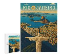 for Adults 500 PCS Puzzle Rio De Janeiro Travel Poster Brazil - Christ & Sugarloaf Sunset Jigsaw Puzzles for Adults But Fun And Humorous for Birthday, Chrismas for Is Ideal As A Gift 500 PCS