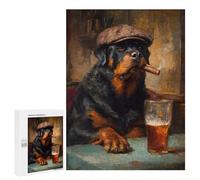 for Adults 500 PCS Puzzle Rottweiler with Cigar And Beer Painting Jigsaw Relax Games Perfect Decoration Unique Gifts for Birthday And Christmas 500 PCS