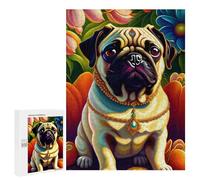 for Adults 500 PCS Puzzle Royal Pug in Flowers Jigsaw Puzzles for Adults But Fun And Humorous for Birthday, Chrismas for Is Ideal As A Gift 500 PCS
