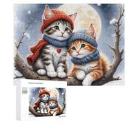 for Adults 500 PCS Puzzle Winter Cats Moon Night Adult Puzzles Hands-on Game Improve Memory Unique Gifts for Birthday And Christmas 500 PCS