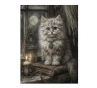 for Adults 52x38cm/1000pcs Puzzle Mystical White Cat with Full Moon Jigsaw for Adults Fun Games Hand Speed Race Unique Gifts for Birthday And Christmas 52x38cm/1000pcs