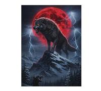 for Adults 52x38cm/1000pcs Puzzle Wolf on Mountain with Red Moon Adult Puzzles Hands-on Game Improve Memory Unique Gifts for Birthday And Christmas 52x38cm/1000pcs