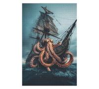 for Adults 75x50cm/1000pcs Jigsaw Puzzle Octopus Attacks Ship in Stormy Sea Teenagers Puzzles Brain Teaser Game Analysis And Logic Challenging Game Gifts 75x50cm/1000pcs