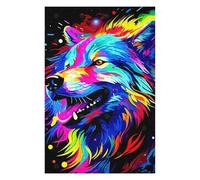 for Adults 75x50cm/1000pcs Puzzle Colorful Wolf Portrait on Black Background Jigsaw for Adults Fun Games Hand Speed Race Unique Gifts for Birthday And Christmas 75x50cm/1000pcs