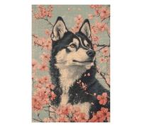 for Adults 75x50cm/1000pcs Puzzle Husky in Cherry Blossoms Husky Dog Cherry Blossom Floral Art Jigsaw for Adults Fun Games Hand Speed Race Unique Gifts for Birthday And Christmas 75x50cm/1000pcs