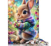 for Adults Cute Bunny in Colorful Scarf Jigsaw Puzzles for Adults, Wooden Puzzles Best Gift for Friends And Family 300pcs (40x28cm)