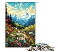 for Adults Jigsaw Illustration of Mountain Landscape with Wild Flowers 1000 Piece Wooden Jigsaw for Adults& Kids Age 12 Years Up 1000 PCS(75x50cm)