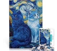 for Adults Puzzles 1000 Piece Jigsaws Cats in Starry Night Made of wood for and from 14 years and over Challenging To Complete But Fun And Humorous Great Gift。size:50x75cm/19.68x29.52inch
