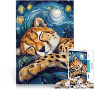 for Adults Puzzles 1000 Piece Jigsaws Cheetah Sleeping Under Starry Made of wood for and from 14 years and over Home decoration toys Funny gift。size:50x75cm/19.68x29.52inch