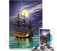 for Adults Puzzles 1000 Piece Jigsaws Pirate Ship Moonlight Made of cardboard for and from 14 years and over Play toys because it is ideal as a gift for the whole family。size:26x38cm/10.24x14.96inch