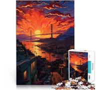 for Adults1000 Piece Puzzles Sunset on The Golden Gate Made of cardboard，for age 14+ Educational game for families Artists' Collection, Fine Arts。size：38x52cm/14.96x20.47inch