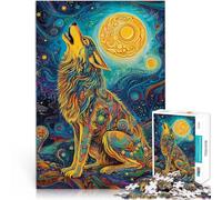 for Adults1000 Piece Puzzles Wolf Howling at the Cosmic Moon Made of wood，for age 14+ Anti-Stress Toys Gift ideas。size：50x75cm/14.96x20.47inch