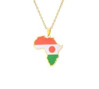 For African Countries Stainless Steel Map Pendant Necklace Earrings Ring Set Fashionable Versatile Suitable For Men Women Brides Grooms Suitable Wedding Parties (Niger)