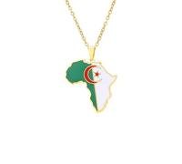 For African Countries Stainless Steel Map Pendant Necklace Earrings Ring Set Fashionable Versatile Suitable For Men Women Brides Grooms Suitable Wedding Parties (Algeria)
