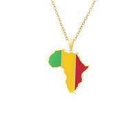 For African Countries Stainless Steel Map Pendant Necklace Earrings Ring Set Fashionable Versatile Suitable For Men Women Brides Grooms Suitable Wedding Parties (Mali)