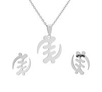 For African Symbol Stainless Steel Map Pendant Necklaces Map Jewelry Gold Color Items for Bridal Women Man Party Gifts Earrings Sets Jewelry (Big silver earrings + necklace)