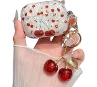 for AirPod 4 Case Cute Silicone Women Girly Aesthetic Cherries with Glitter Sparkle Cherry Keychain, Soft Protective Cover for AirPods 4