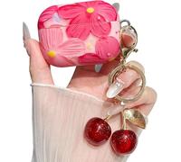 for AirPod 4 Case Cute Silicone Women Girly Aesthetic Cherries with Glitter Sparkle Cherry Keychain, Soft Protective Cover for AirPods 4