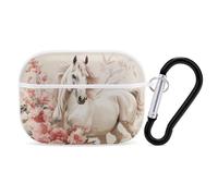 for AirPod Pro 2 Case with Keychain, Shockproof Horse Image Case Cover Compatible with AirPod Pro 2nd/1st Generation, Support Wireless Charging, Front LED Visible-White
