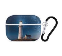 for AirPod Pro 2 Case with Keychain, Shockproof Lighthouse Under Starry Night Case Cover Compatible with AirPod Pro 2nd/1st Generation, Support Wireless Charging, Front LED Visible-White