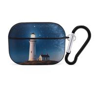 for AirPod Pro 2 Case with Keychain, Shockproof Lighthouse Under Starry Night Case Cover Compatible with AirPod Pro 2nd/1st Generation, Support Wireless Charging, Front LED Visible-Black