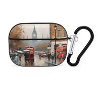 for AirPod Pro 2 Case with Keychain, Shockproof London Impression Case Cover Compatible with AirPod Pro 2nd/1st Generation, Support Wireless Charging, Front LED Visible-Black