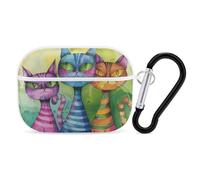 for AirPod Pro 2 Case with Keychain, Shockproof Three Cats Side by Side Case Cover Compatible with AirPod Pro 2nd/1st Generation, Support Wireless Charging, Front LED Visible-White