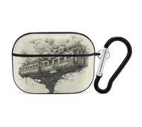 for AirPod Pro 2 Case with Keychain, Shockproof Train in Trees Case Cover Compatible with AirPod Pro 2nd/1st Generation, Support Wireless Charging, Front LED Visible-Black