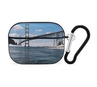 for Airpod Pro 2nd / 1st Generation Mackinac Suspension Bridge Case Cover Shockproof Protective Case with Keychain Ring Anti-Scratch Hard Pc Full Drop Headphone Cases for Men Women Black