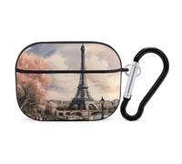 for Airpod Pro 2nd / 1st Generation Vintage Style Eiffel Tower Paris Case Cover Shockproof Protective Case with Keychain Ring Anti-Scratch Hard Pc Full Drop Headphone Cases for Men Women Black