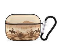 for Airpod Pro 2nd / 1st Generation West Desert Riding Horses Case Cover Shockproof Protective Case with Keychain Ring Anti-Scratch Hard Pc Full Drop Headphone Cases for Men Women Black