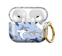 for AirPod PRO 3 2025 Case Shockproof and dustproof Wireless Earbuds case Cover with Golden Ring Keychain(Big Shark)