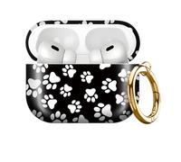 for AirPod PRO 3 2025 Case Shockproof and dustproof Wireless Earbuds case Cover with Golden Ring Keychain(Black and White Dog Paws)
