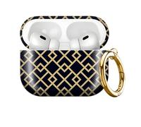 for AirPod PRO 3 2025 Case Shockproof and dustproof Wireless Earbuds case Cover with Golden Ring Keychain(Golden line Grid)